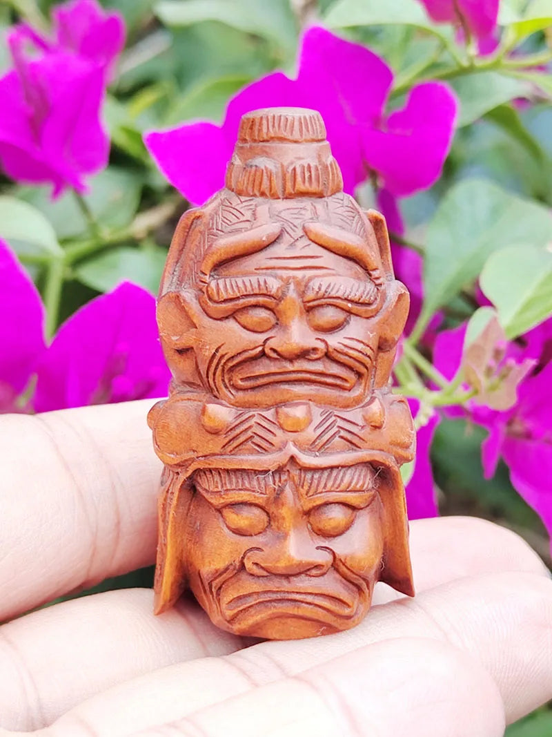 GX1127 - 20 Years Old 2" Hand Carved Boxwood Netsuke - Two Vajra Guardians in One