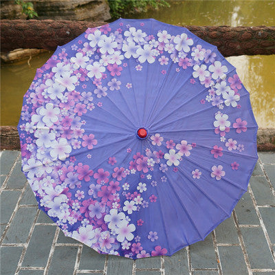 Chinese Style Silk Print Bamboo Umbrella