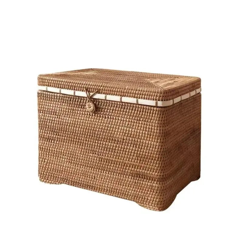 Handcrafted Vietnam Autumn Rattan Hamper with Cover – Natural Woven Laundry & Storage Chest (43×28×35cm)