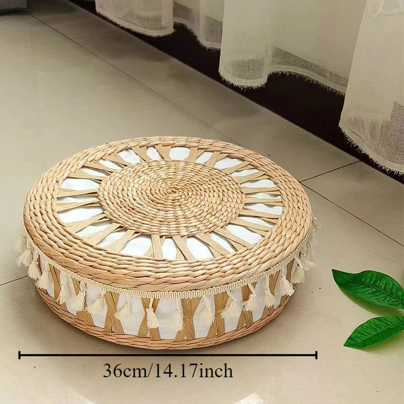 Hand-Woven Round Mobile Footstool – Low Ottoman Pouf & Accent Stool