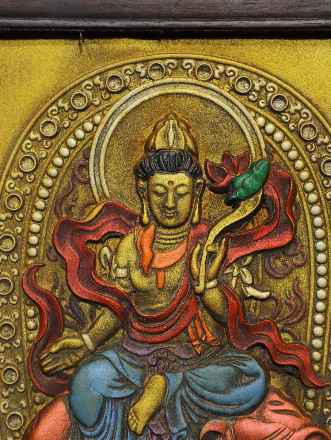 13"Tibetan Temple Collection Old Wood Carving Sitting Dragon Guanyin Bodhisattva Buddha Thangka hanging panel Worship Hall