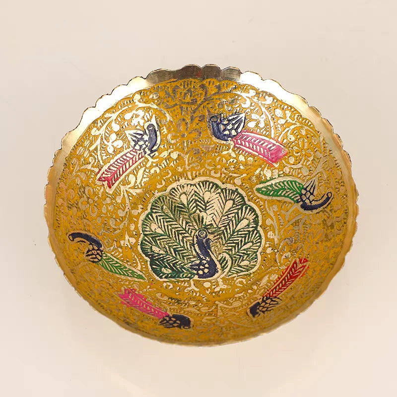 Nepalese & Tibetan Peacock Decorative Bowl – Colorful Mosaic Candy Dish, Fruit Plate & Altar Bowl