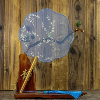Translucent Silk Chinese Round Hand Fan, Floral, Unisex