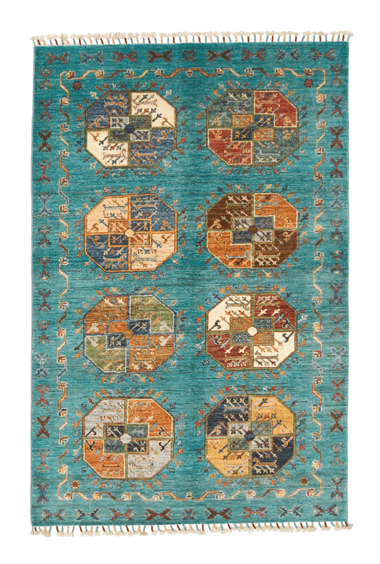 Modern Afghan Ersari (4'01"x6'02") turquoise/multicolor Rug