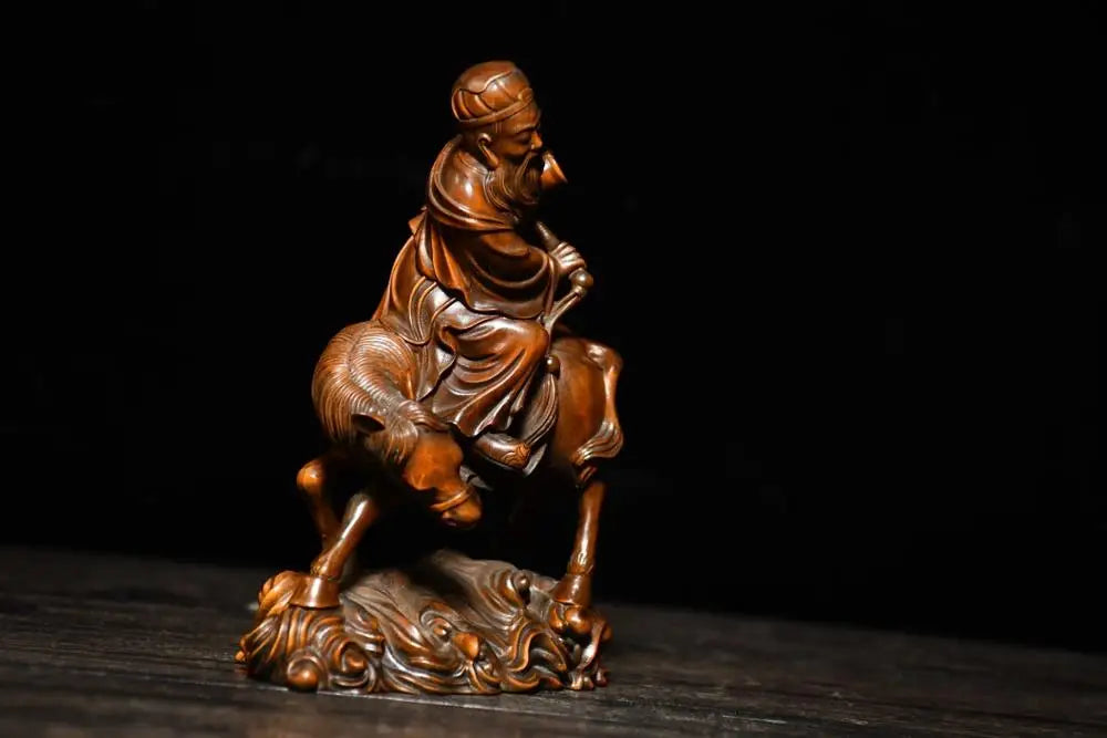 6" Boxwood Zhang Guolao on Donkey – Eight Immortals Temple Statue