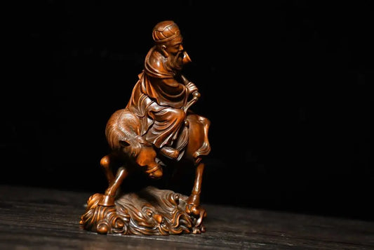 6" Boxwood Zhang Guolao on Donkey – Eight Immortals Temple Statue