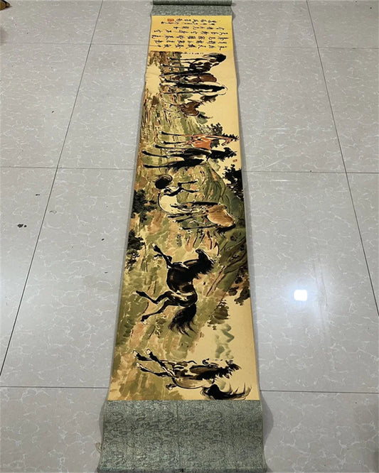 Xu Beihong „Zehn Pferde“ Rolle – Chinesische Tiermalerei auf Papier (30×220cm)