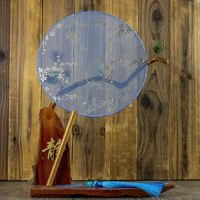 Translucent Silk Chinese Round Hand Fan, Floral, Unisex