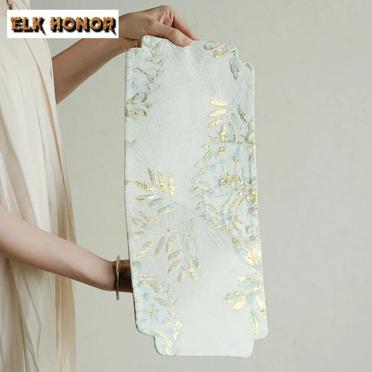 Golden Silk Pear Flower Tea Mat Double-sided Zen Tea Flag Tea Table Mats Creative Drink Coaster Dinner Table Cloth Mat Teaware