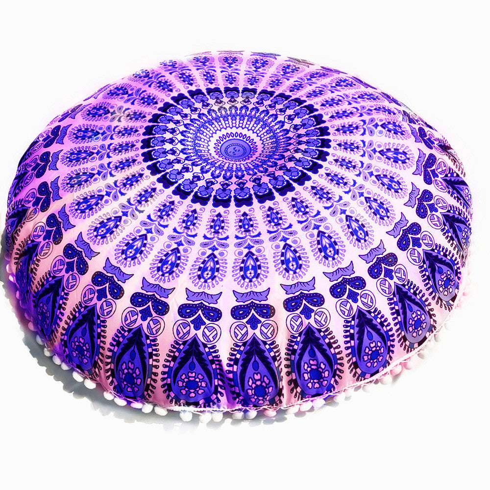 Chinese Boho Lotus Round Throw Pillow Floor Cushion