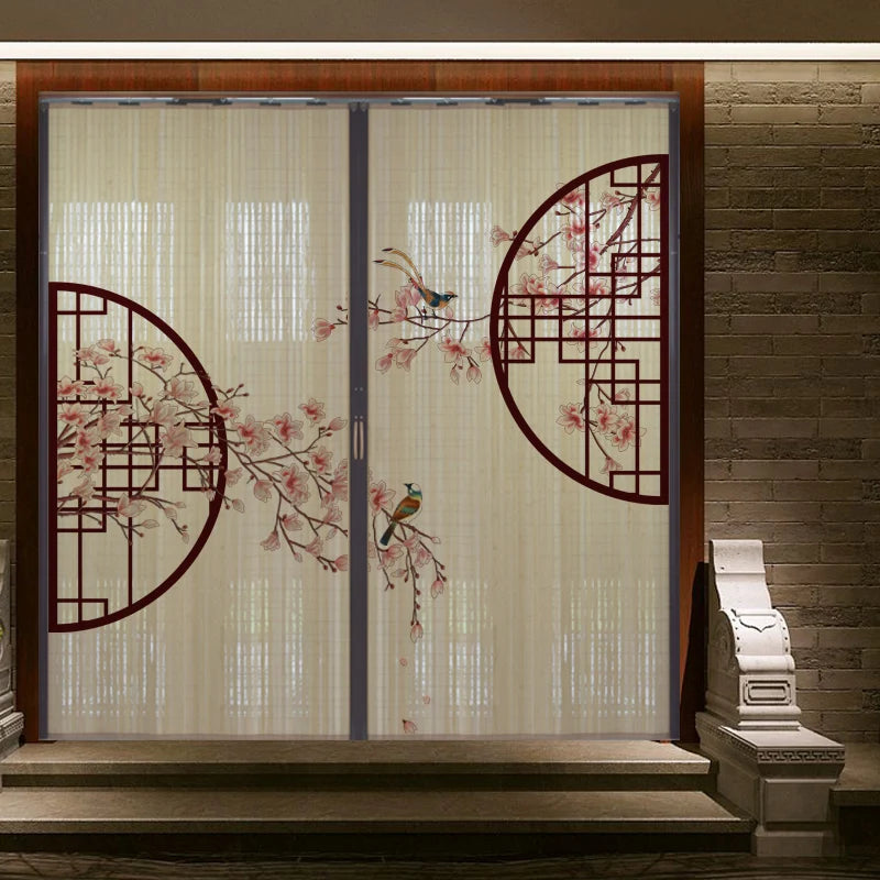 Partición deslizante de bambú impresa para puerta, biombo tradicional chino japonés, cortina deslizante, puerta para uso doméstico, divisor de ambientes, pantalla plegable