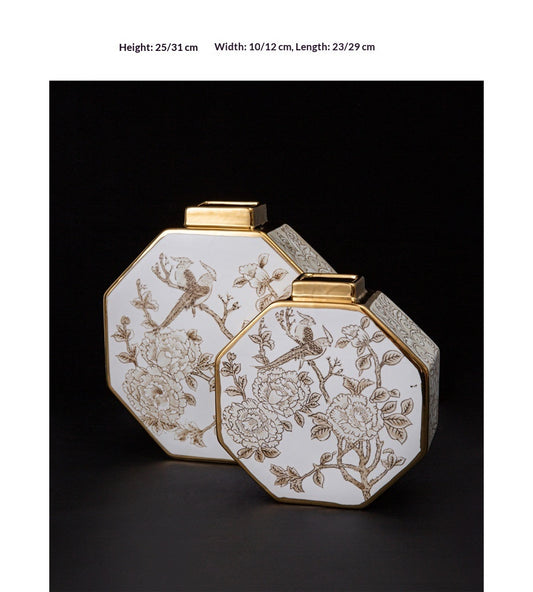 Moderne chinesische, vergoldete, weiße Porzellan-Tischvase