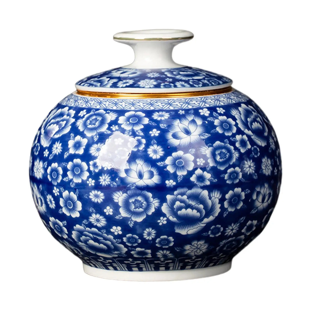 Floral Blue & White Porcelain Temple Jar | Desktop Tea Caddy