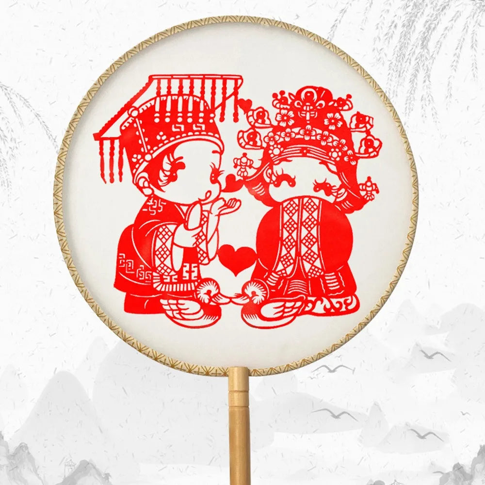 Chinese Paper-Cut Silk Hand Fan with Tassel