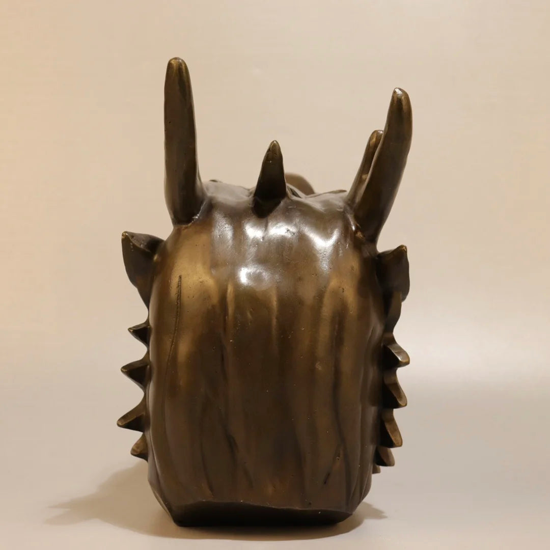 Chinese Brass Dragon Head (Loong) Wealth Guardian Statue (10")