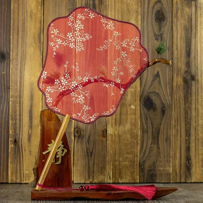 Translucent Silk Chinese Round Hand Fan, Floral, Unisex