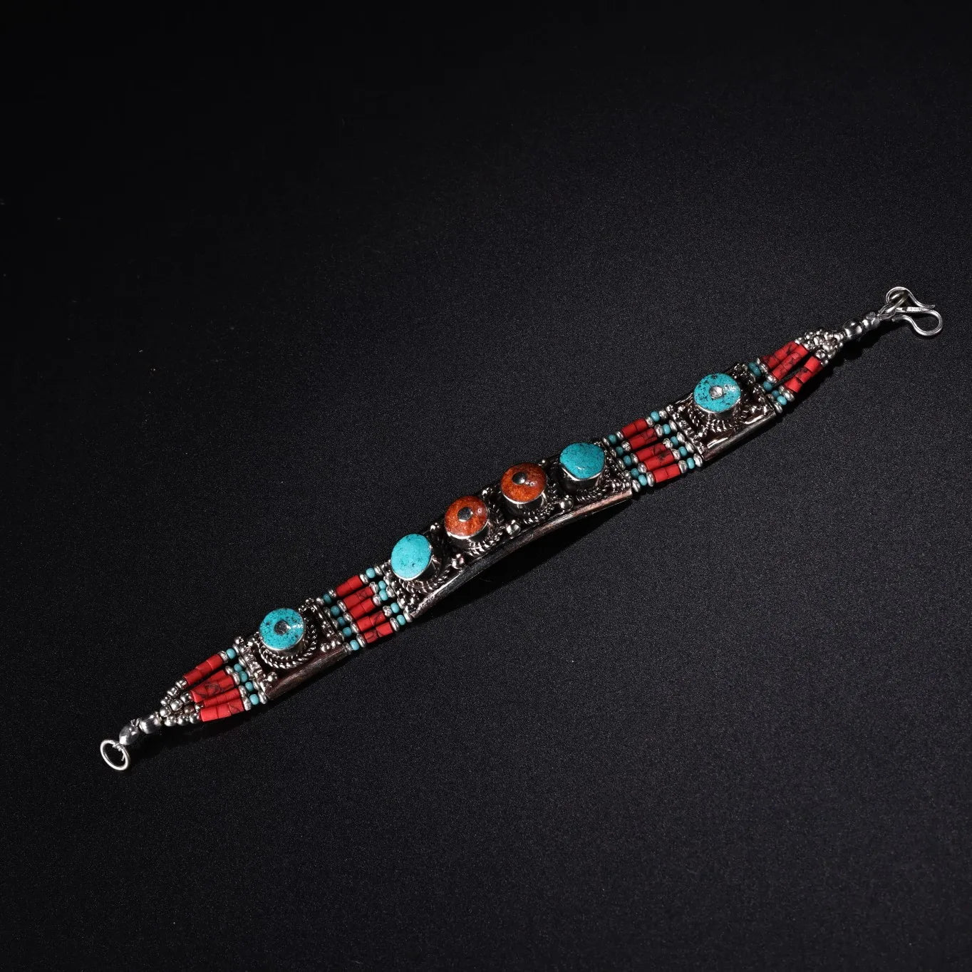 8" Tibetan Silver Turquoise Buddha Chain – Filigree Amulet Asian Home Decor