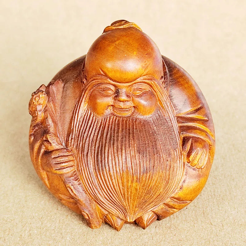 Y8932 - 2" Hand Carved Boxwood Netsuke : God of Longevity