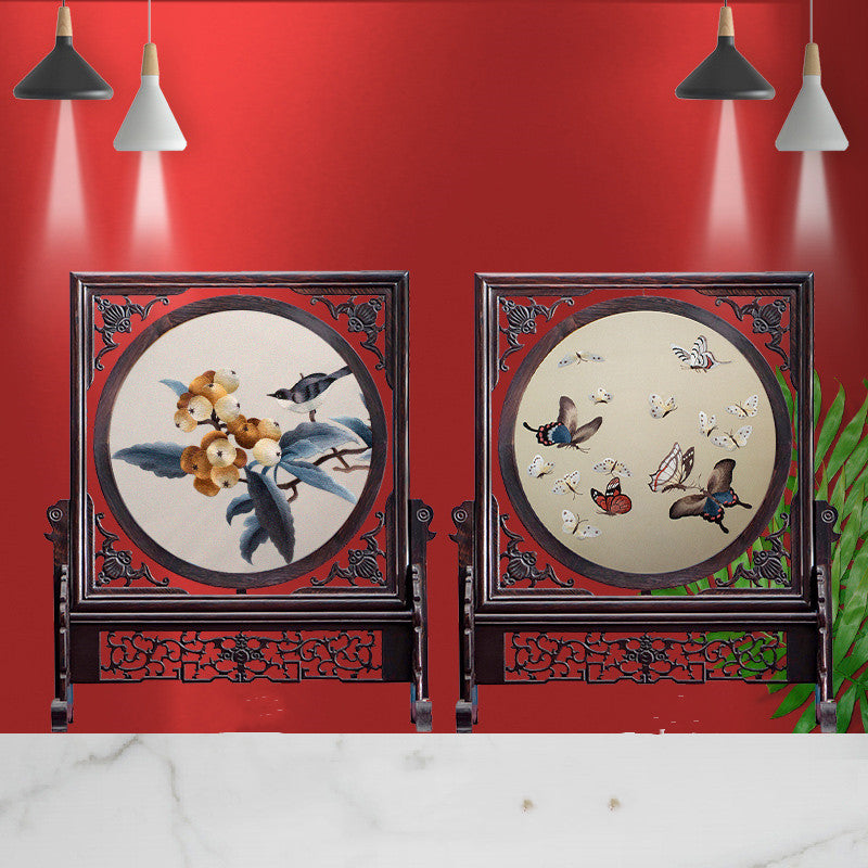 Hand-crafted Double-sided Chinese Embroidery Table Screen