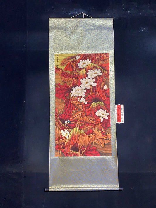 Vintage Chinesische Lotus-Rollmalerei mit Kalligraphie von Zhang Daqian
