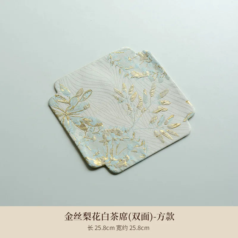 Golden Silk Pear Flower Tea Mat Double-sided Zen Tea Flag Tea Table Mats Creative Drink Coaster Dinner Table Cloth Mat Teaware