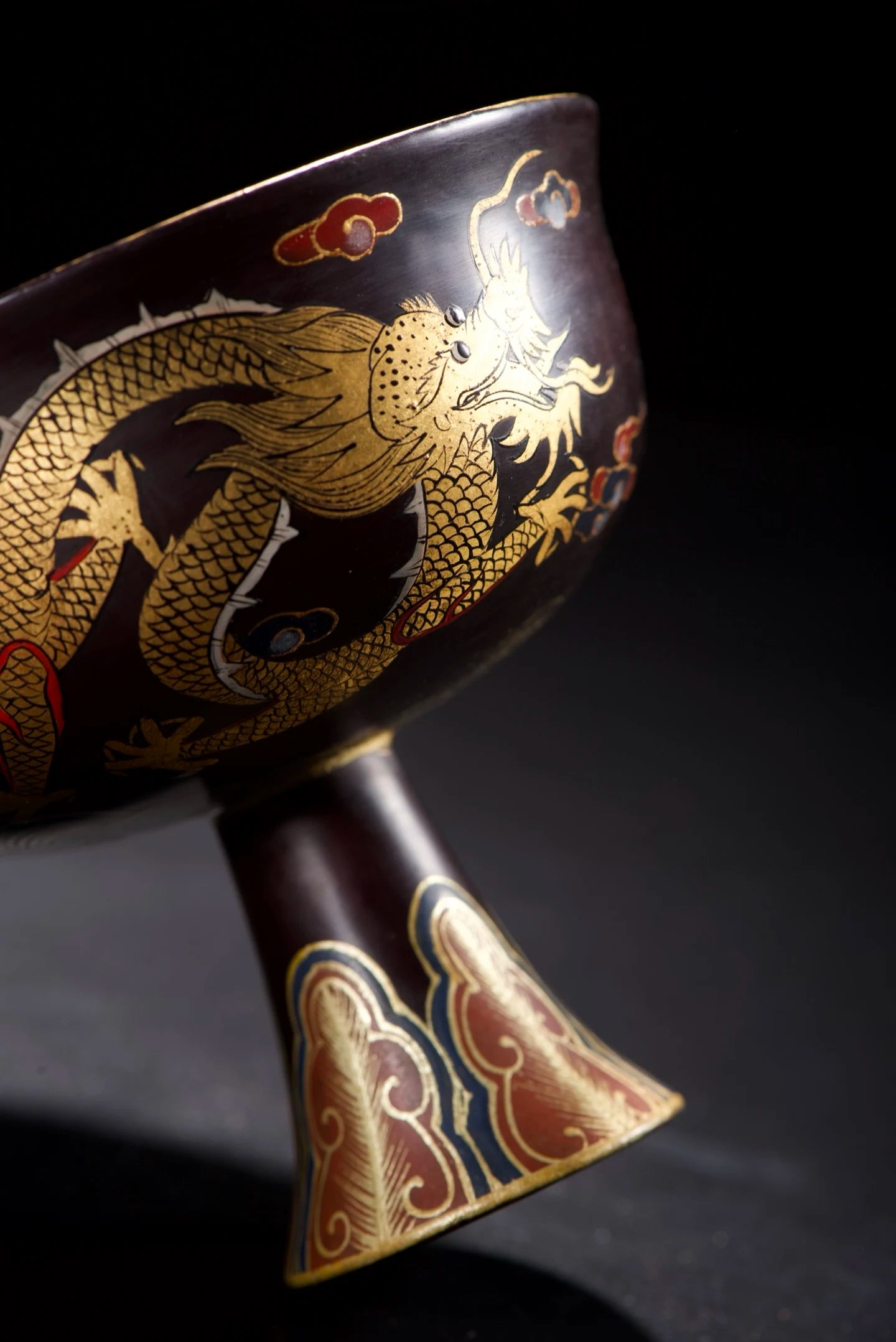 Wood Lacquer Dragon & Flower Holy Grail Cups – Asian Home Decor Wealth Bowls