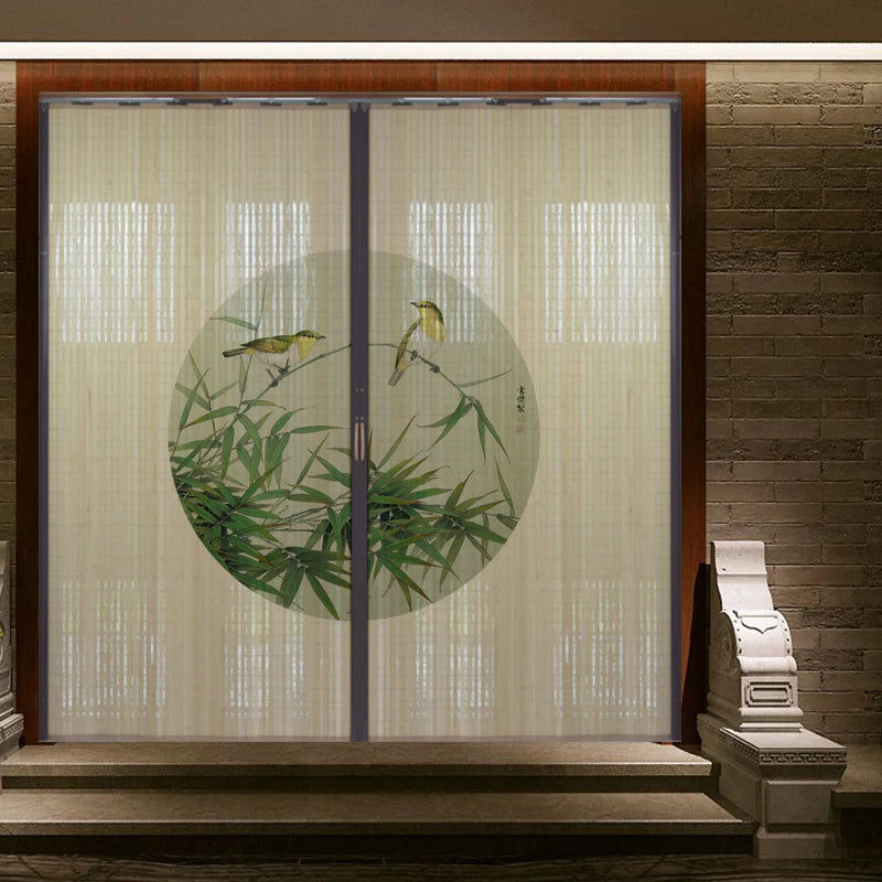 Partición deslizante de bambú impresa para puerta, biombo tradicional chino japonés, cortina deslizante, puerta para uso doméstico, divisor de ambientes, pantalla plegable
