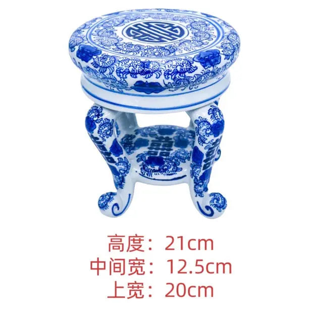 Classical Blue & White Porcelain Four-Legged Stool | Ceramic Pedestal & Accent Seat