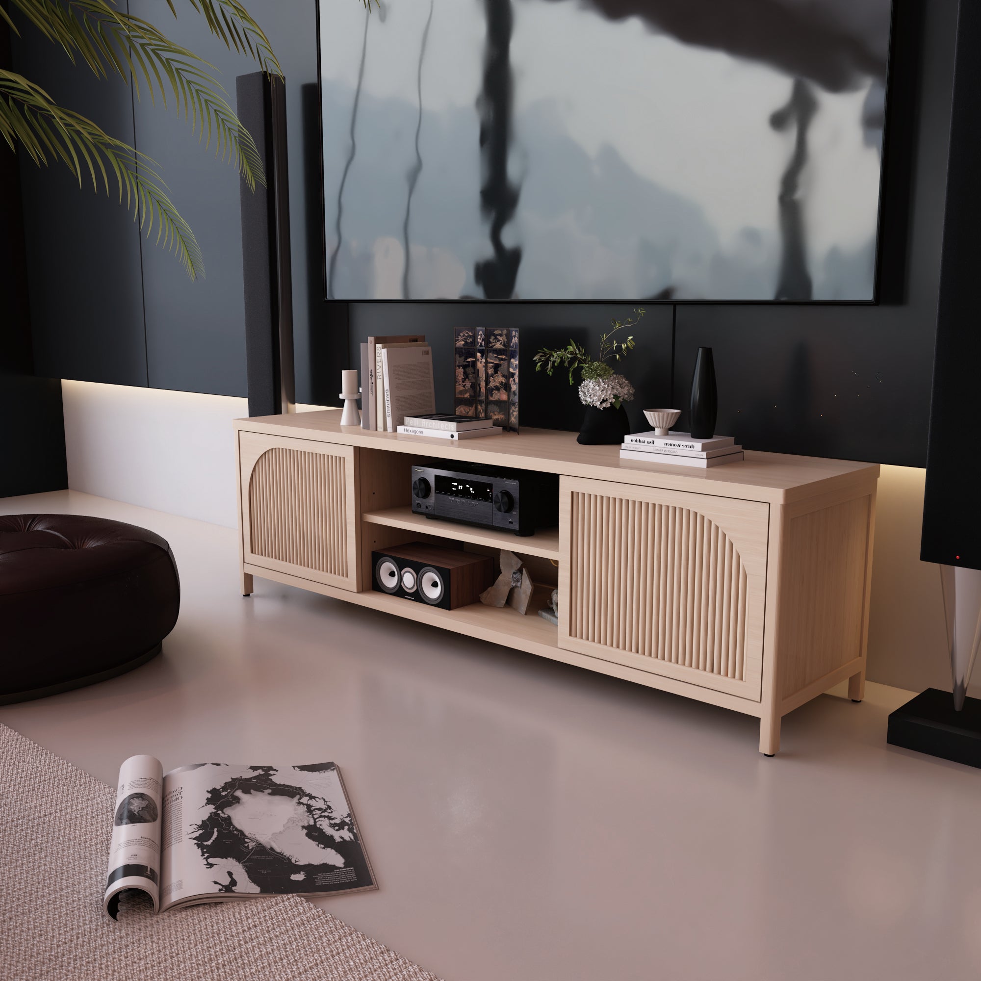 バンブーファニチャーテレビステーション【cabinet】 Sustainable Bamboo TV Media Console (Natural Finish) – Far East Finds
