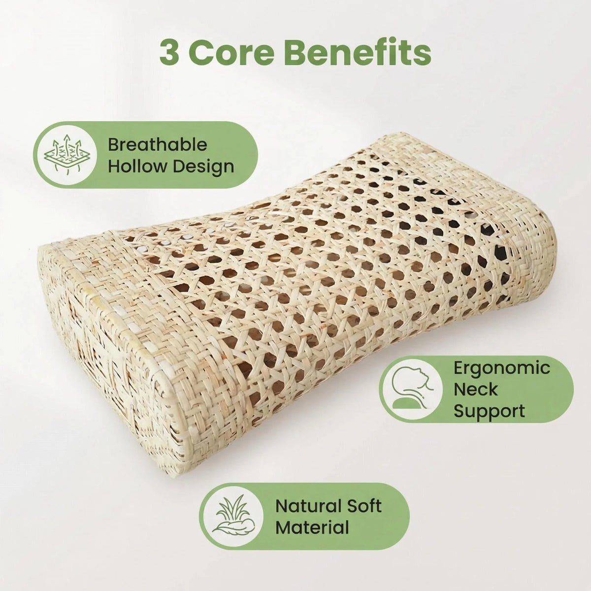 Hand-Woven Natural Straw & Rattan Cooling Pillow – Breathable Hollow Headrest & Neck Support