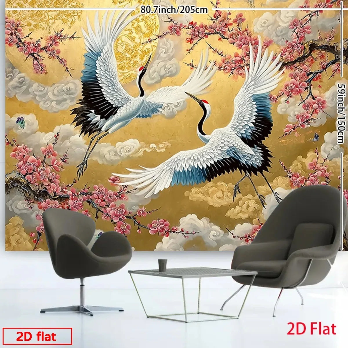 Majestic Birds & Cherry Blossom Wall Tapestry | Luxury Gold Asian Art Hanging
