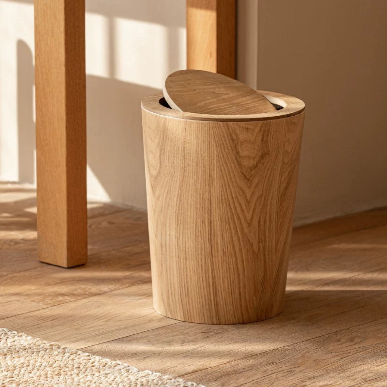 Japanese Minimalist Wooden Trash Can For Home Use