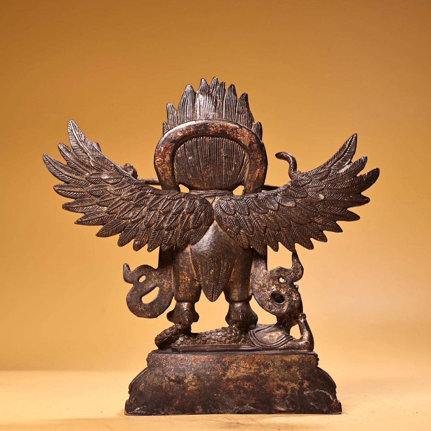 9" Bronze Cinnabar Garuda Dhwaja – Temple Protector on Lotus