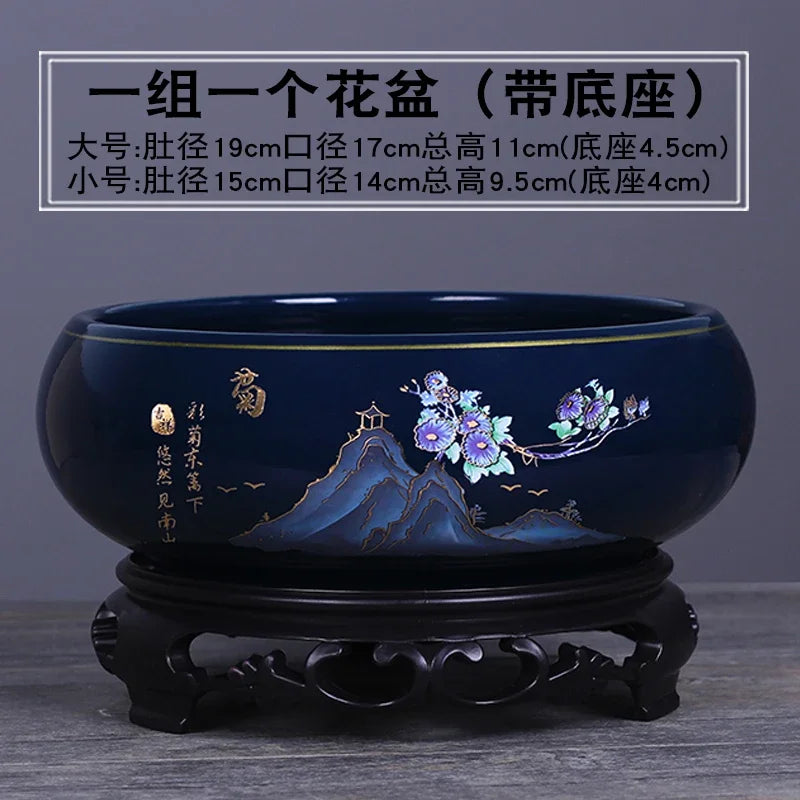 Creative Chinese Style Ceramic Hydroponic Flower Pot Plum Orchid Bamboo Chrysanthemum Gardening Flower Pot Desktop Ornament