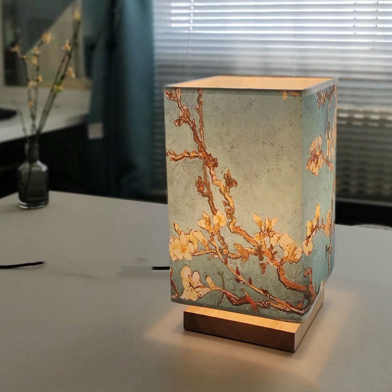 Japanese Zen Square Solid Wood Table Lamp