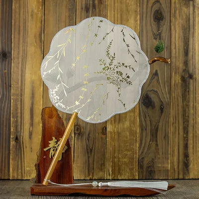 Translucent Silk Chinese Round Hand Fan, Floral, Unisex