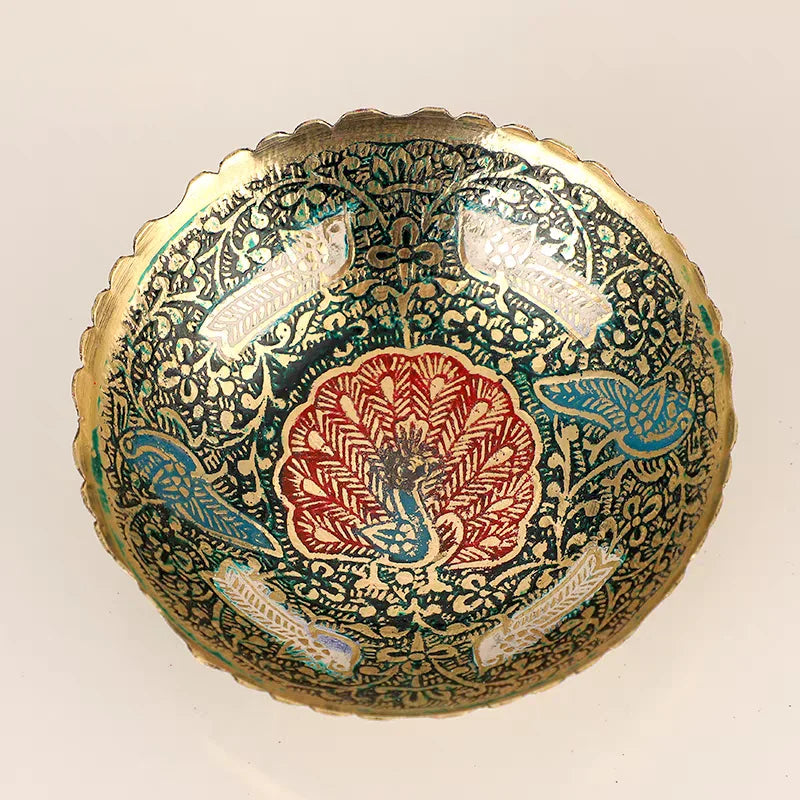 Nepalese & Tibetan Peacock Decorative Bowl – Colorful Mosaic Candy Dish, Fruit Plate & Altar Bowl