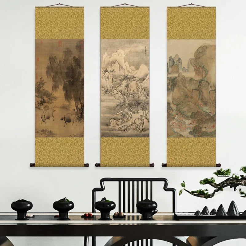 Antique Hanging Paintings Teahouse Scroll Decorative Painting Famous Silk Hanging Paintings Room Decor Aesthetic Wall Art