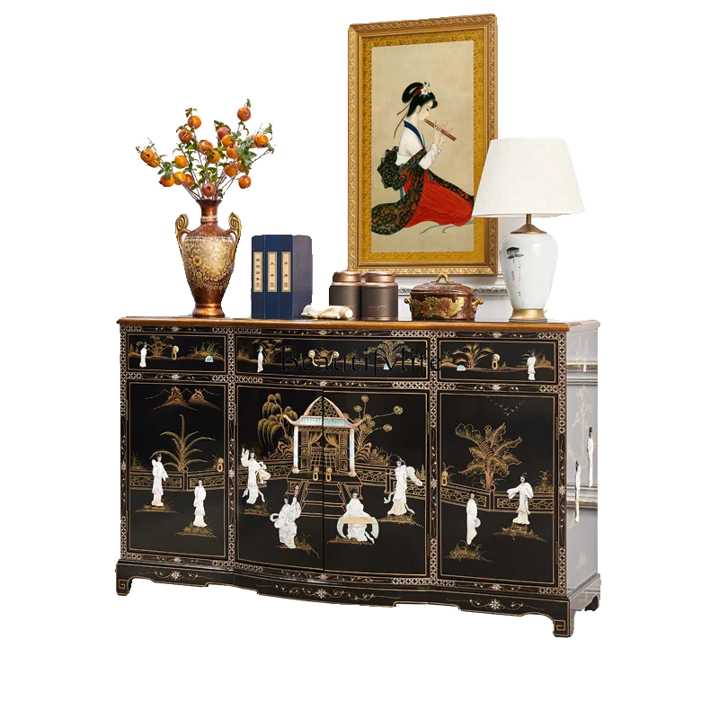Bright lacquered solid wood porch cabinet shell locker classical furniture