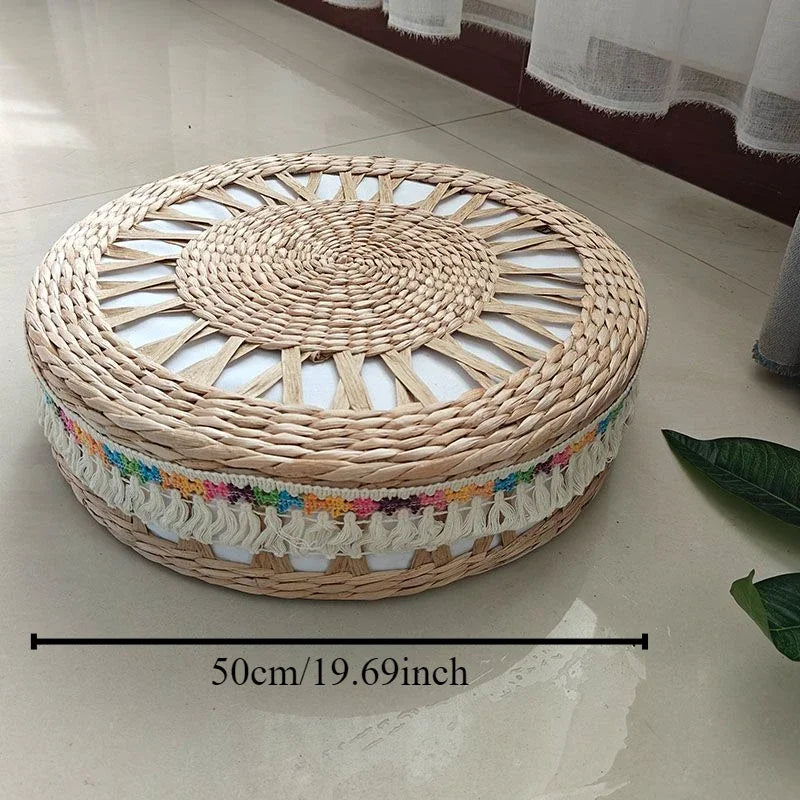 Hand-Woven Round Mobile Footstool – Low Ottoman Pouf & Accent Stool