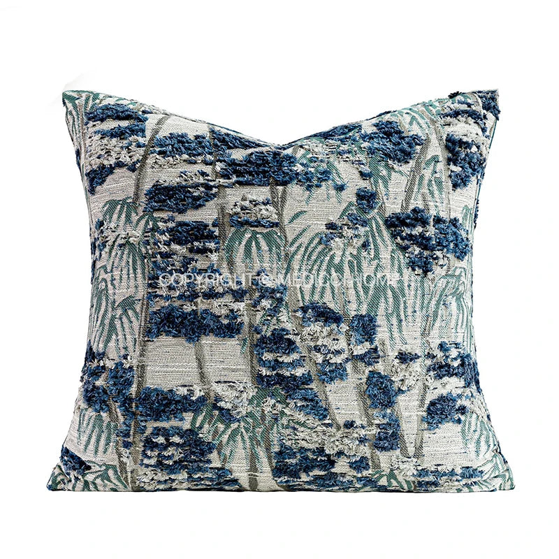 Oriental Ancient Indigo Hand-Tufted Cushion Cover – Jungle Throw Pillowcase