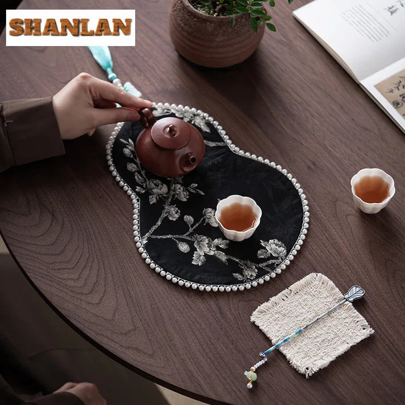 Chinese Beaded Brocade Gourd Tea Table Mats Gift Idea