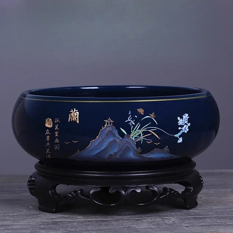 Creative Chinese Style Ceramic Hydroponic Flower Pot Plum Orchid Bamboo Chrysanthemum Gardening Flower Pot Desktop Ornament