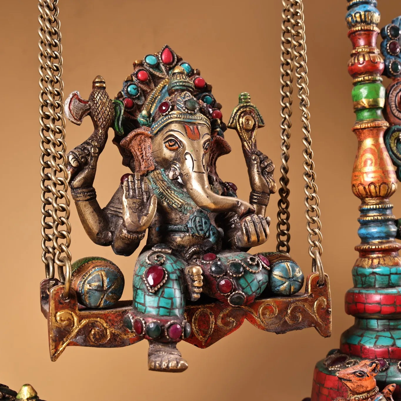 17" Bronze Turquoise Ganesha & Phoenix Swing – Asian Home Decor