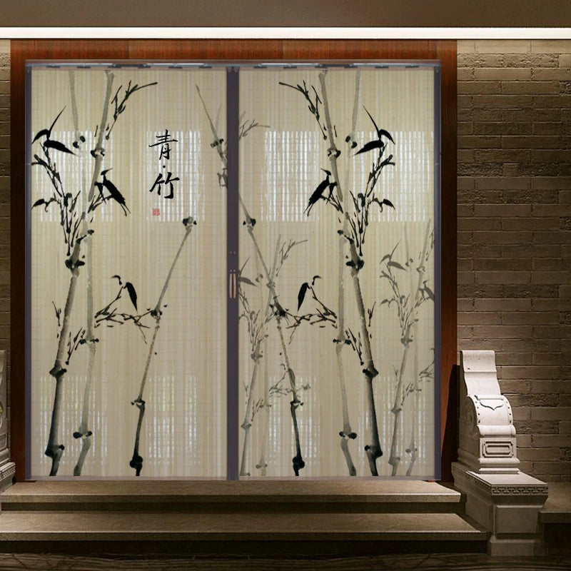 Partición deslizante de bambú impresa para puerta, biombo tradicional chino japonés, cortina deslizante, puerta para uso doméstico, divisor de ambientes, pantalla plegable