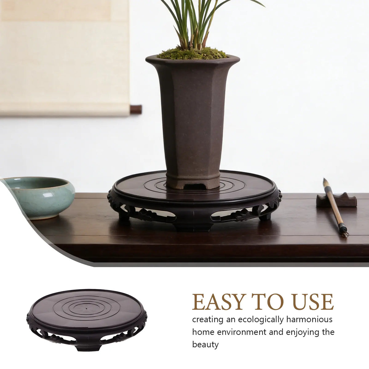 12" Oriental Circular Plant & Fishbowl Stand – Vintage-Style Pedestal Base for Vases & Pots