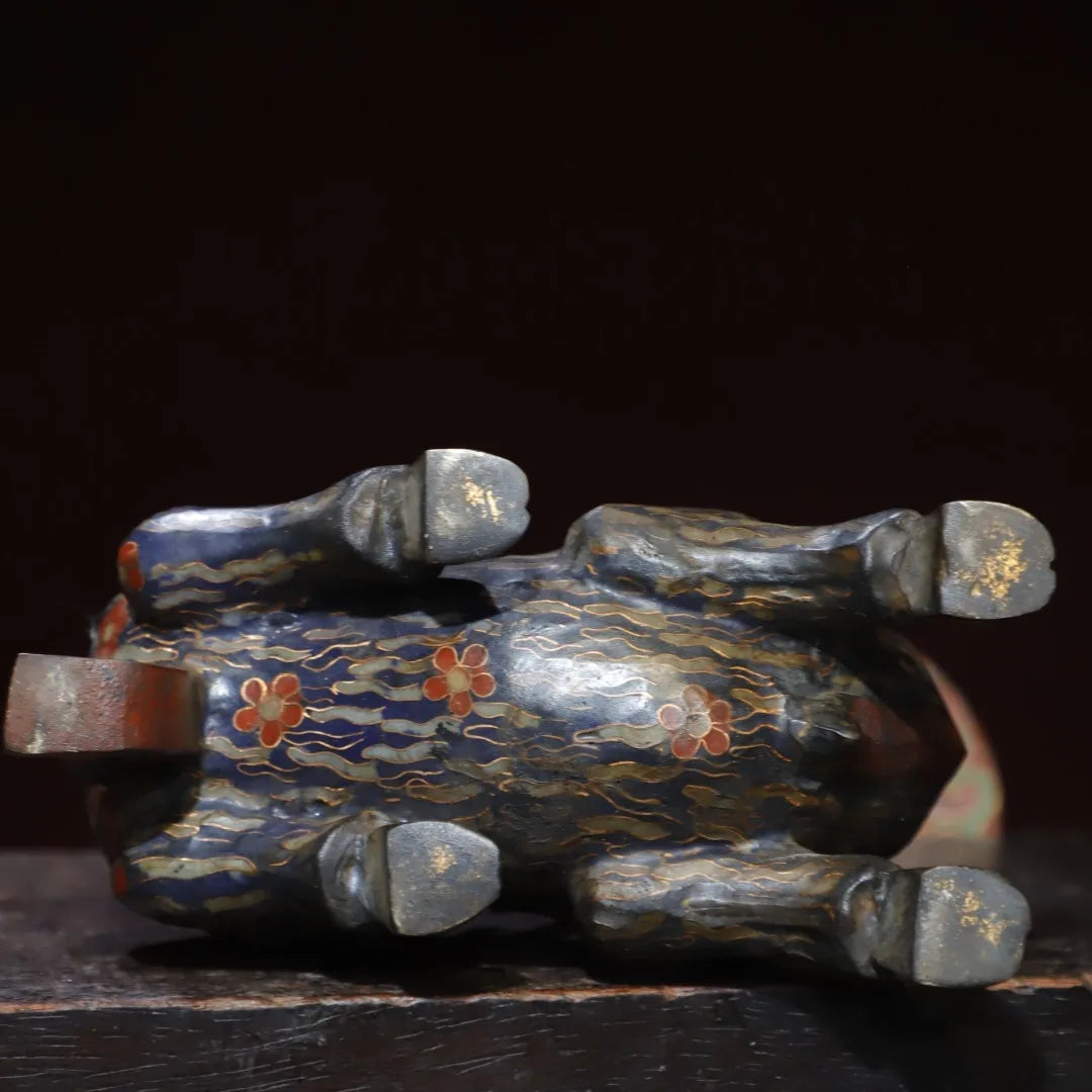 10" Tibetan Temple Collection Old Bronze Cloisonné Sika Deer Candle Holder