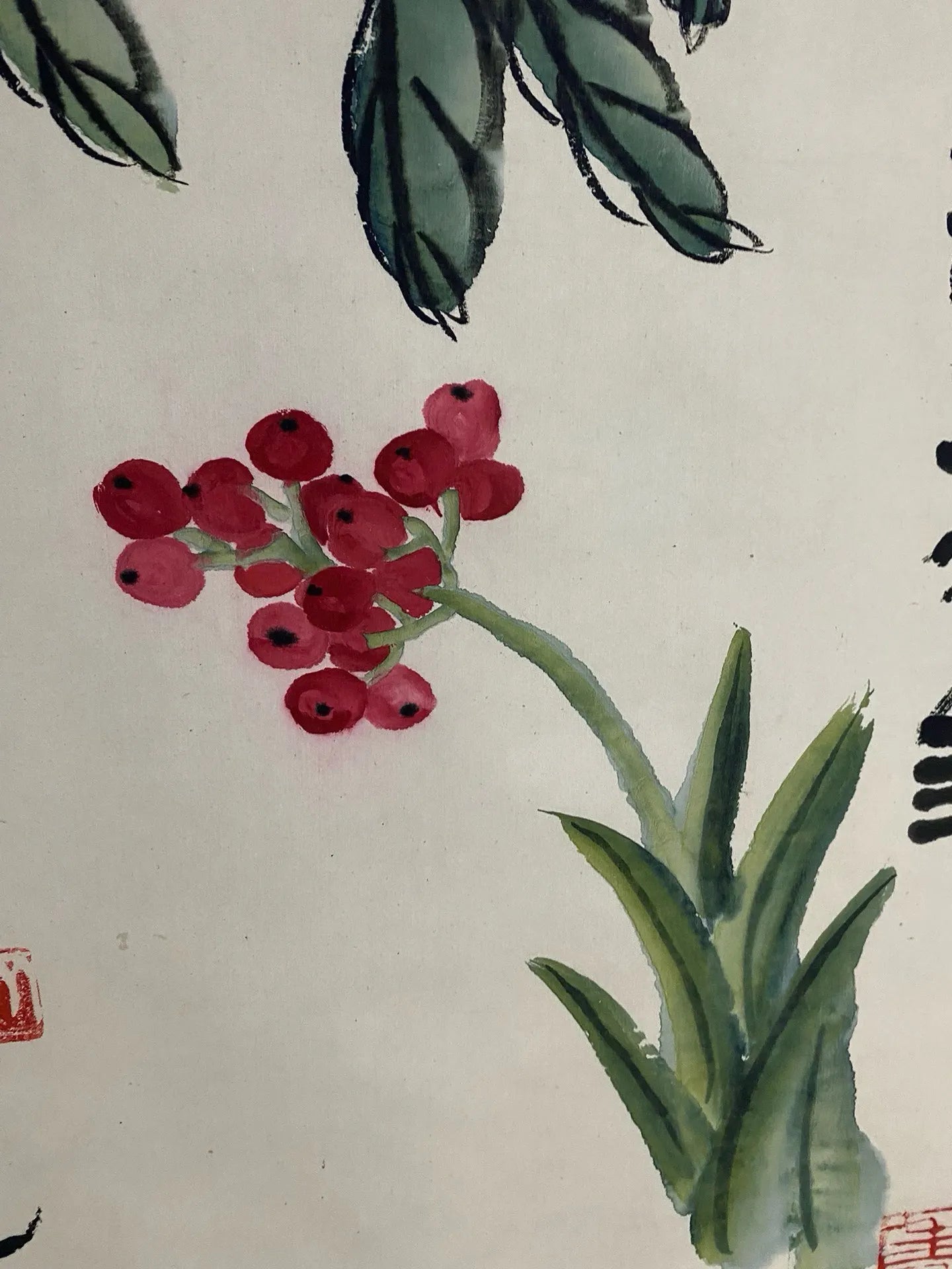 "Great Longevity" Peaches Vertical Scroll Painting – Attributed to Qi Baishi (175 × 70 cm)