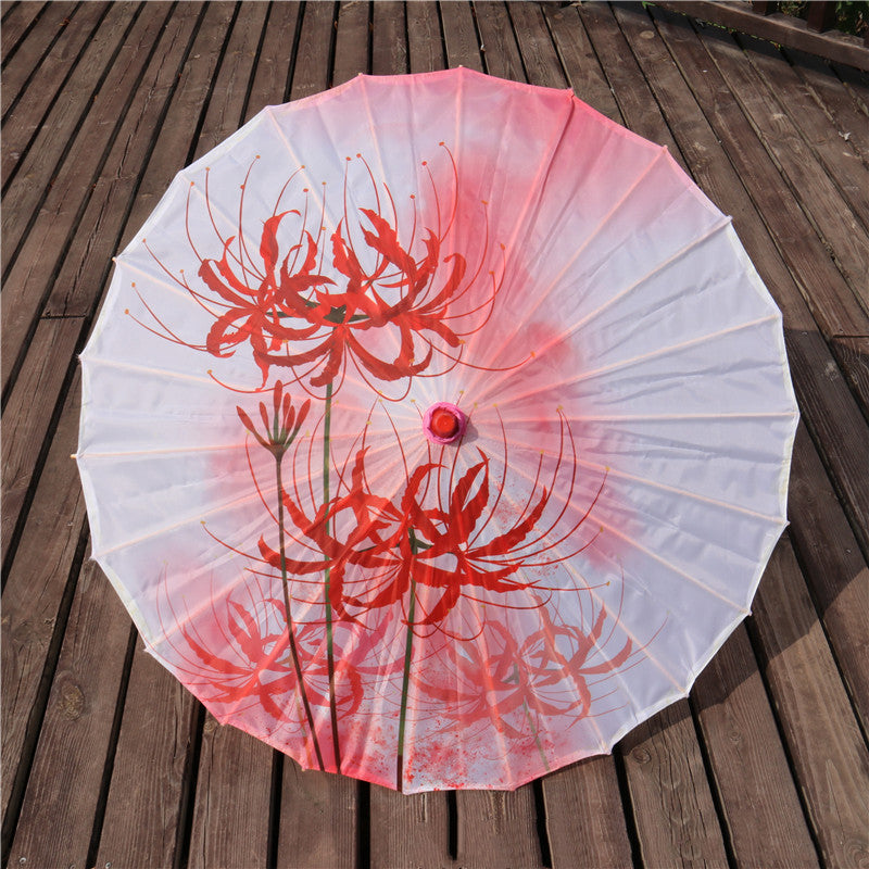 Chinese Style Silk Print Bamboo Umbrella