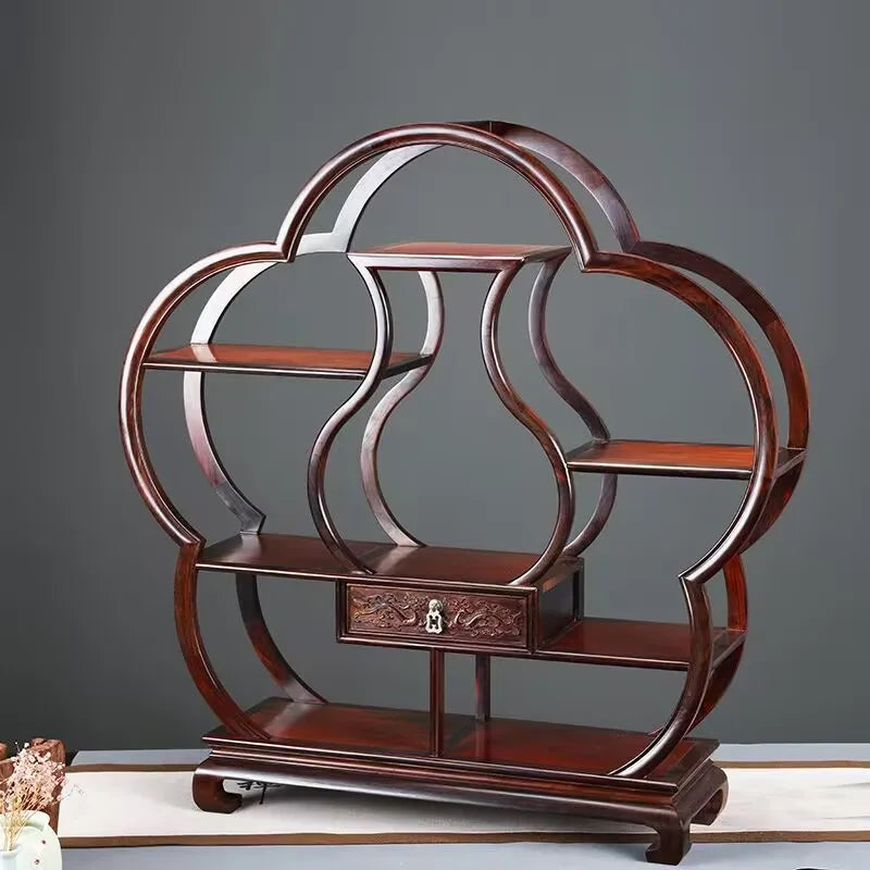 Desktop Display Stand Traditional Chinese Rosewood Curio Rack for Collectibles, Miniature Models, Small Figurines & Tea Sets